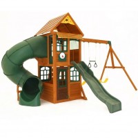 Complex de Joaca din cedru Peak CloverDale Ridge Playset KidKraft - Centru din lemn cu tobogan elicolidal si tobogan drept cu 2 nivele de joaca Complex de Joaca din cedru Peak CloverDale Ridge Playset KidKraft - Centru din lemn cu tobogan elicolidal si tobogan drept cu 2 nivele de joaca